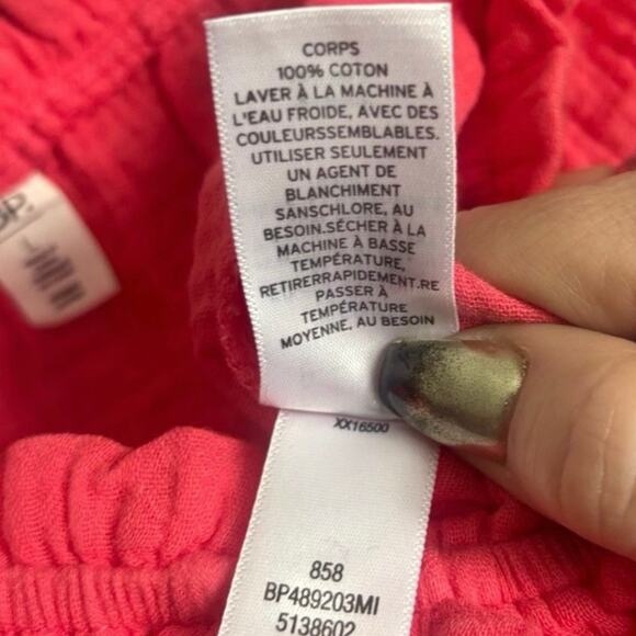 BP Pink Seersucker Off Shoulder Romper L Ruffle Trim Tie Waist Cotton - Picture 7 of 7